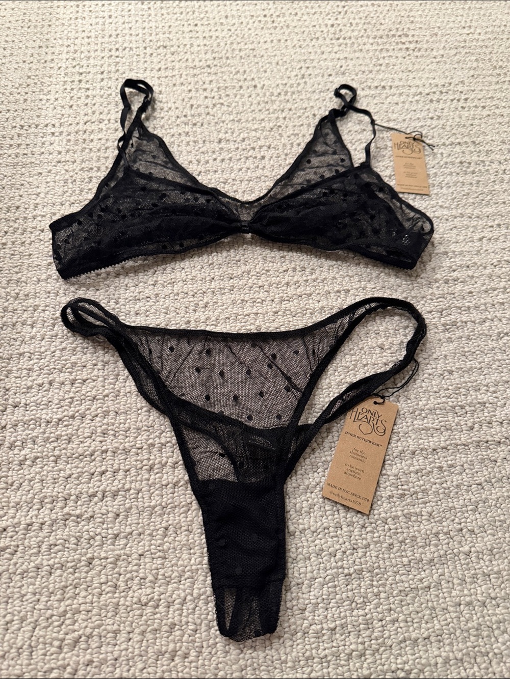 Only Hearts Black Sheer Mesh Bralette & Thong Set